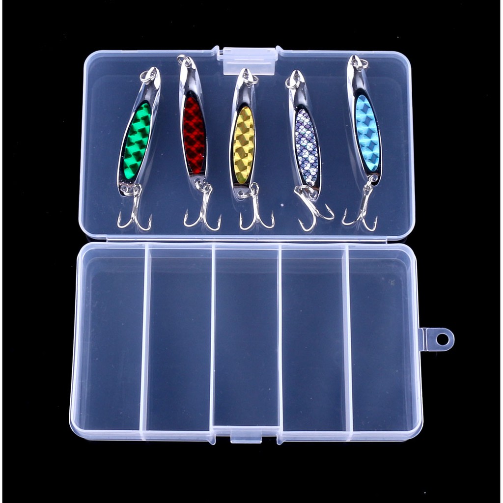 HENGJIA 5pcs/Box new sequin spoon umpan pancing metal hard Baits Silver fishing lure ikan bait memancing peralatan