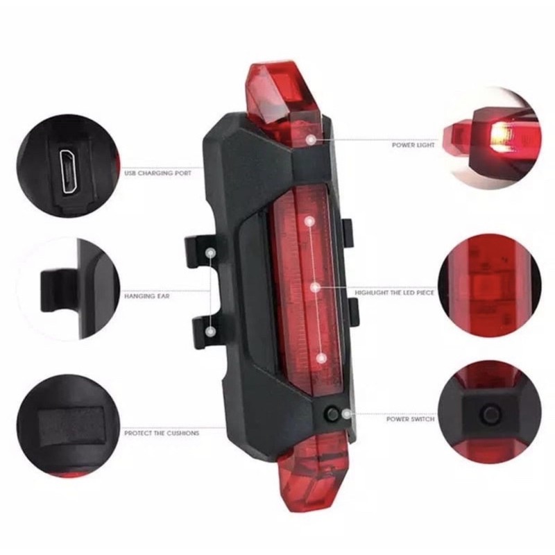 Lampu Belakang Sepeda LED Tali Light USB Rechargeable