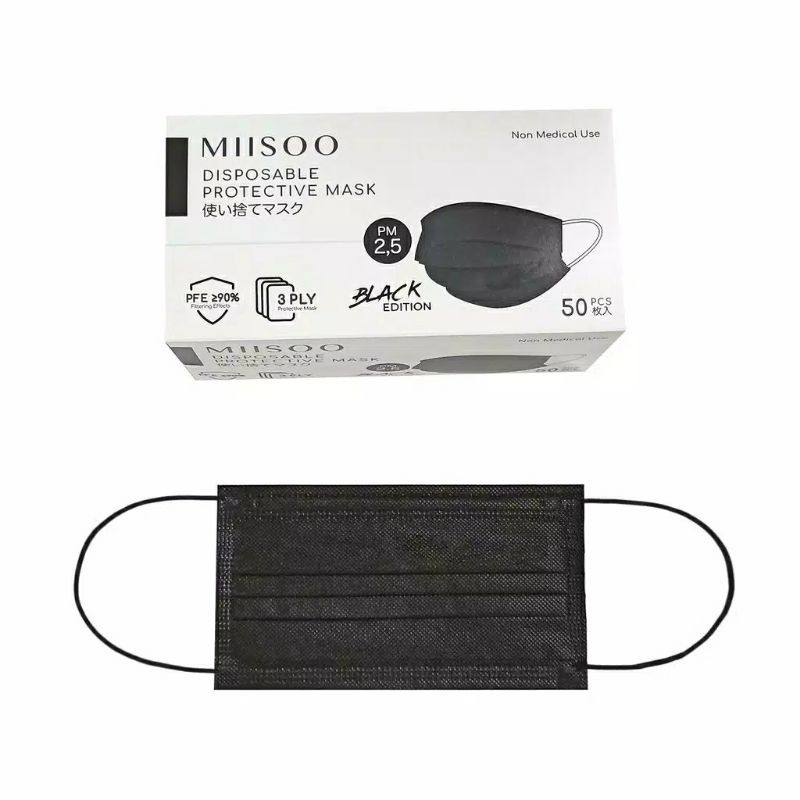 Masker Hitam MIISOO (Black Edition) 50 Pcs