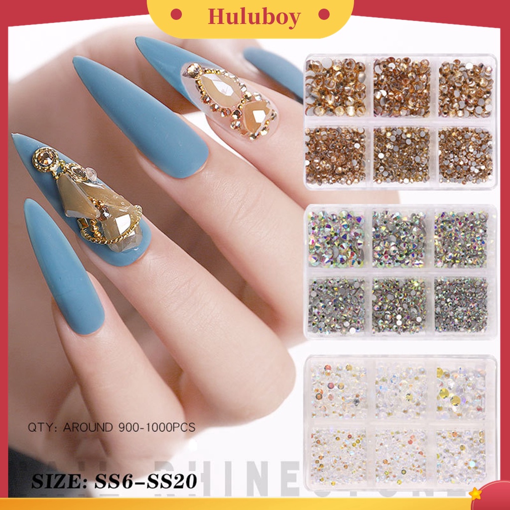 Huluboy Huluboy♡ 6 Grid / Box Berlian Imitasi Glitter AB Aneka Bentuk Multifungsi Untuk Dekorasi Nail Art