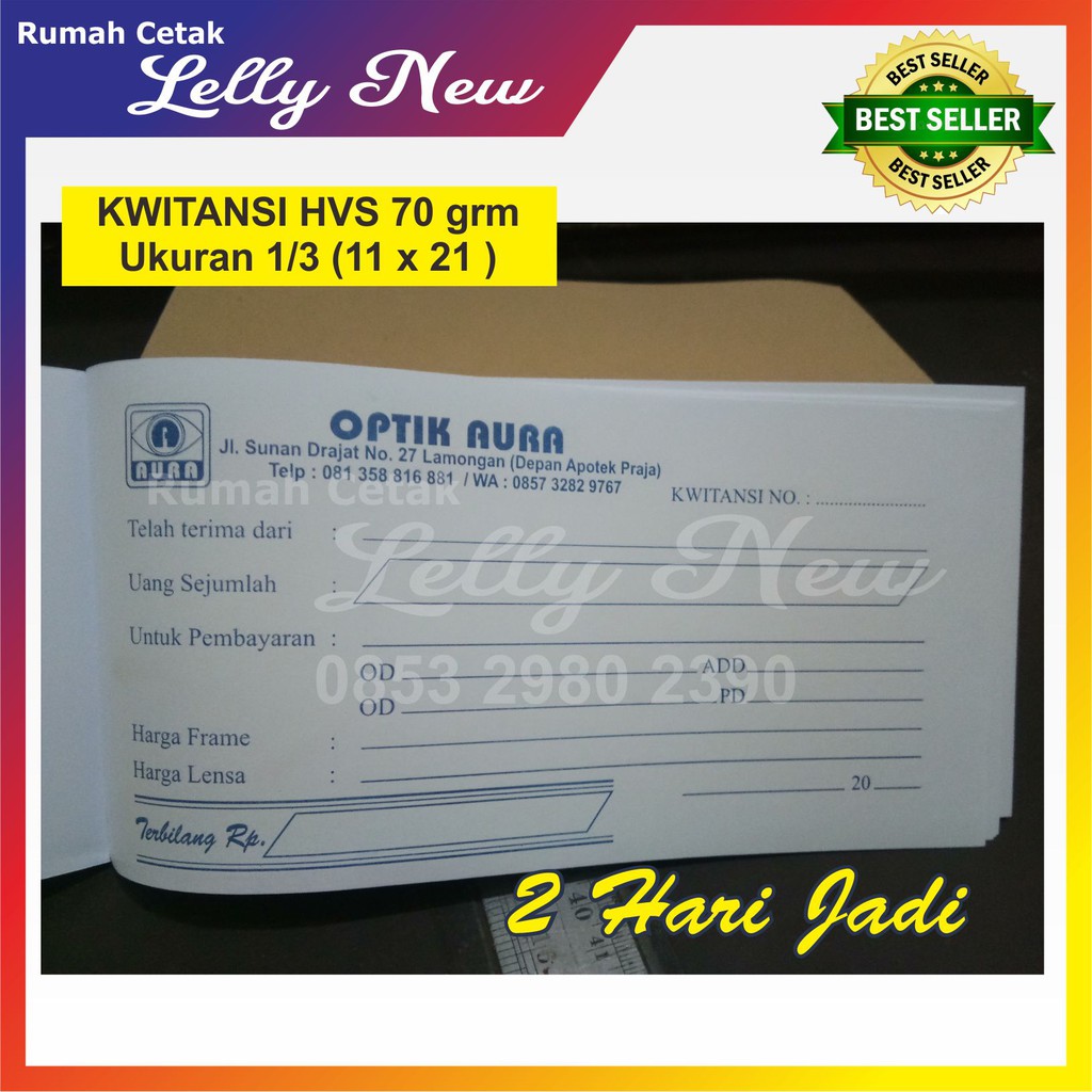 

KWITANSI / NOTA HVS 70 GRM UKURAN 1/3 ( 11 X 21 CM)