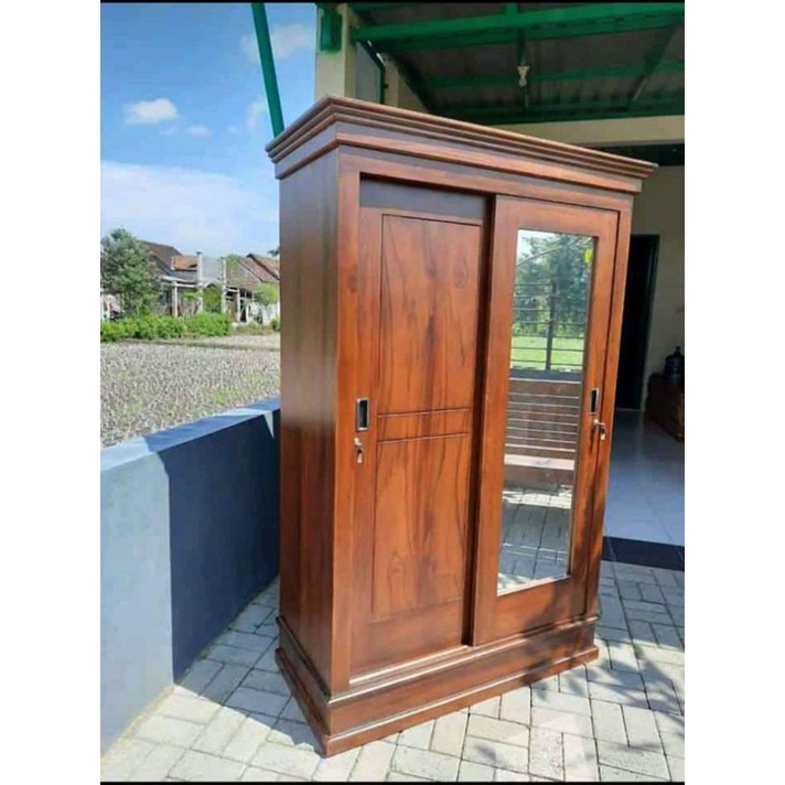 Lemari Pakaian 2 Pintu Sleding Kayu Jati