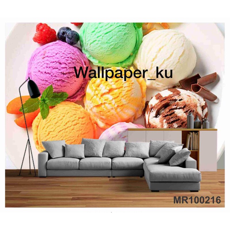 Wallpaper Dinding Cafe Mural Photowall Dinding 3D Motif Ice Cream
