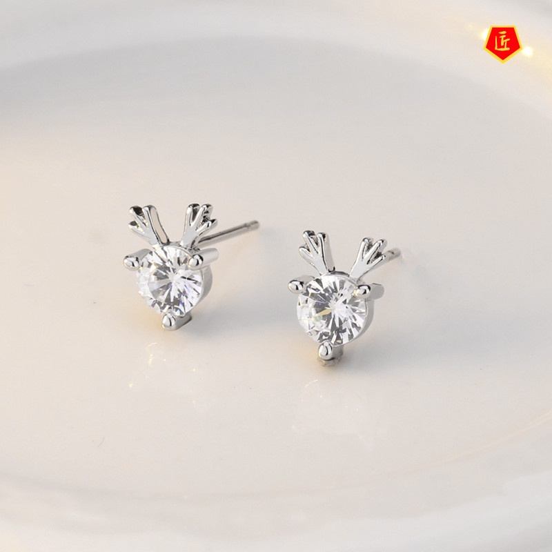 [Ready Stock]Creative Diamond 925 Sterling Silver Elk Stud Earrings