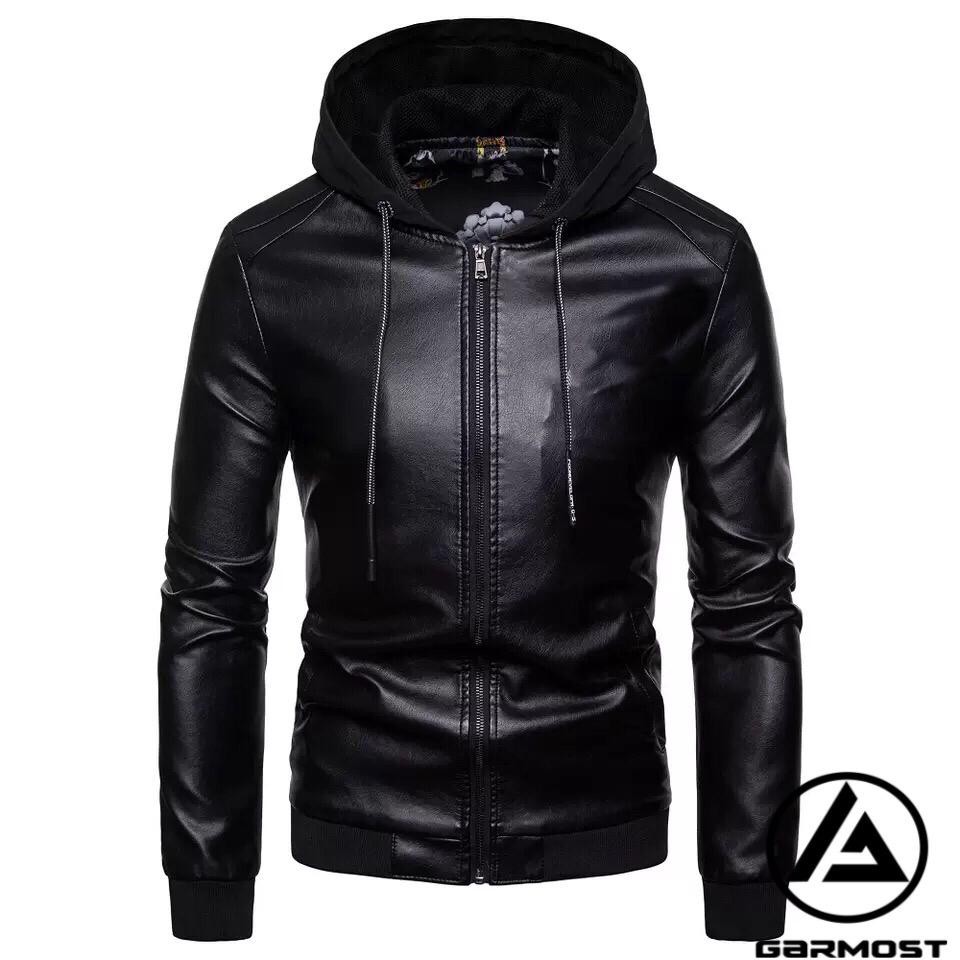 JAKET SEMI KULIT PRIA HOODIE POLYESTER [JAKET KULIT SINTETIS/PU LEATHER]