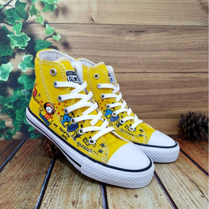 (READY 5 WARNA) SEPATU CONVERSE BTS BT21 SEPATU ANAK PEREMPUAN / LAKI LAKI MODEL TINGGI SIZE 18-35