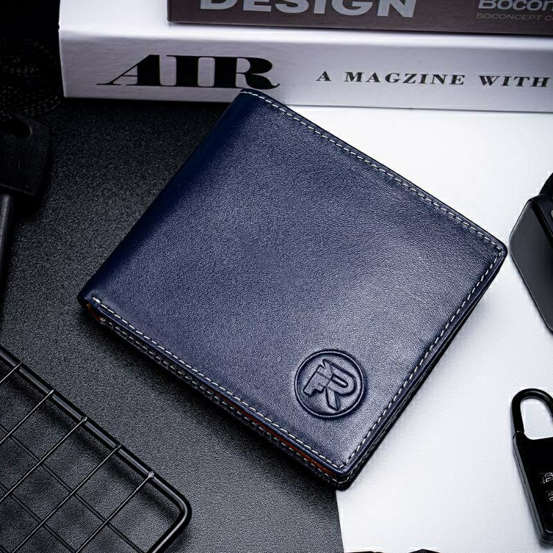 Dompet Pria Bahan Kulit Asli Tekstur Nafa Pori-JS06 Blue