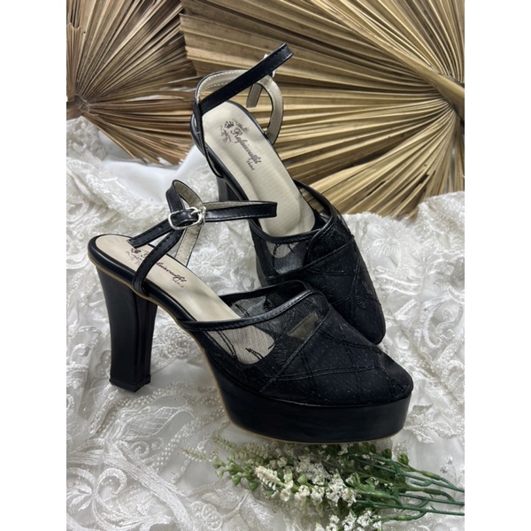 sepatu wedding wanita Cindy hitam tali tinggi 10cm