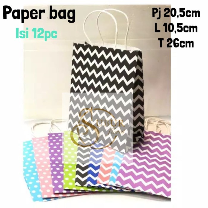 

(TERLARIS) Paperbag 12pc/ kantong snack paperbag zigzag / Polka uk 20,5x10,5x26cm