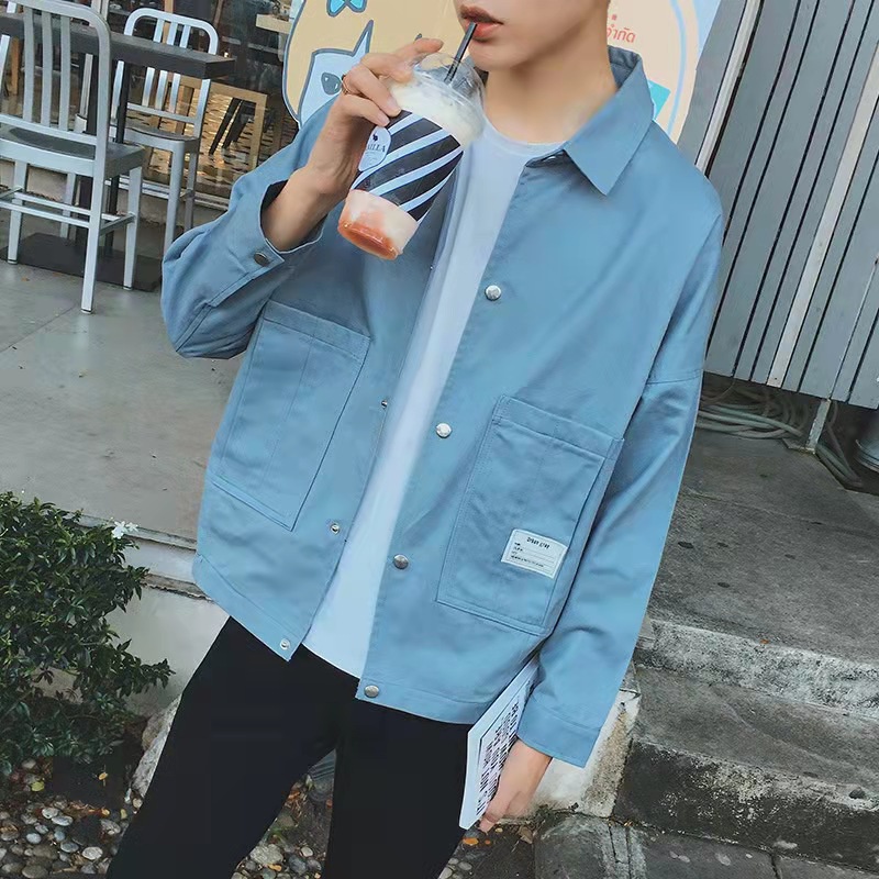 JACKET PANJANG BIRU PRIA BERKUALITAS TINGGI ANAK PRIA DAN WANITA KATUN 100% SHACKET JACKET IMPORT UNISEX STYLE FASHION KOREA