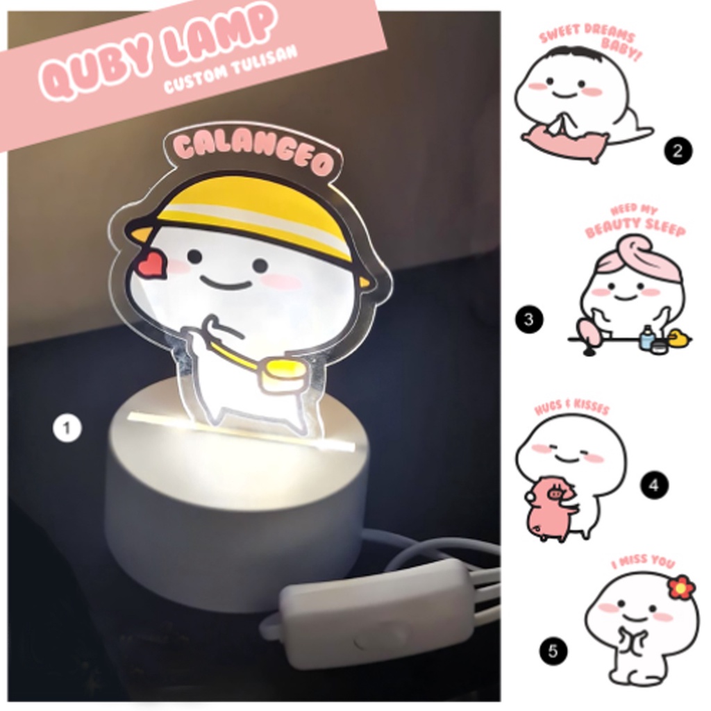 Pentol Lampu tidur quby pentol akrilik lucu custom tulisan kado cewek cowok pacar night lamp LED