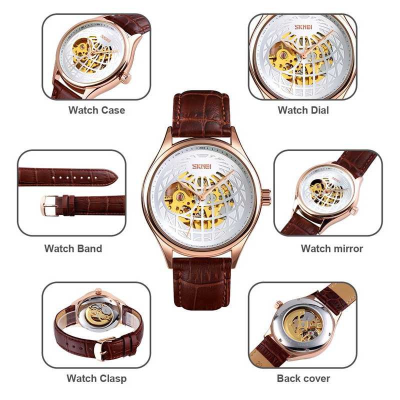 Jam Tangan Pria SKMEI Original Automatic Mechanical Leather Strap 9209CL Rose-3