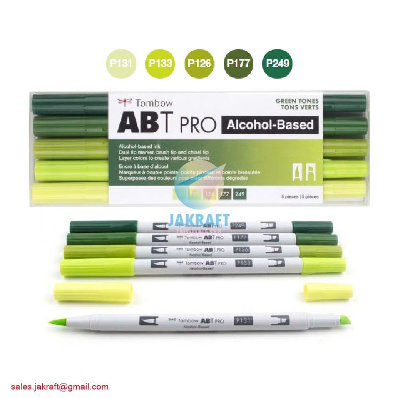 

(5 Pcs) Spidol Kuas Permanent TOMBOW ABT PRO 5 Warna Hijau Green Blend Set Dual Brush Pen Maker