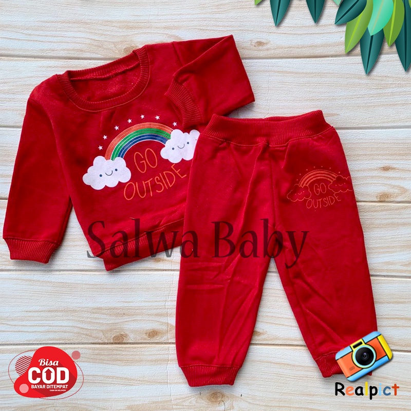 Setelan Sweater Bayi Setelan Joger Bayi Bahan Pleece Motif Pelangi Usia 3-12 Bulan Almeera Baby And Kids