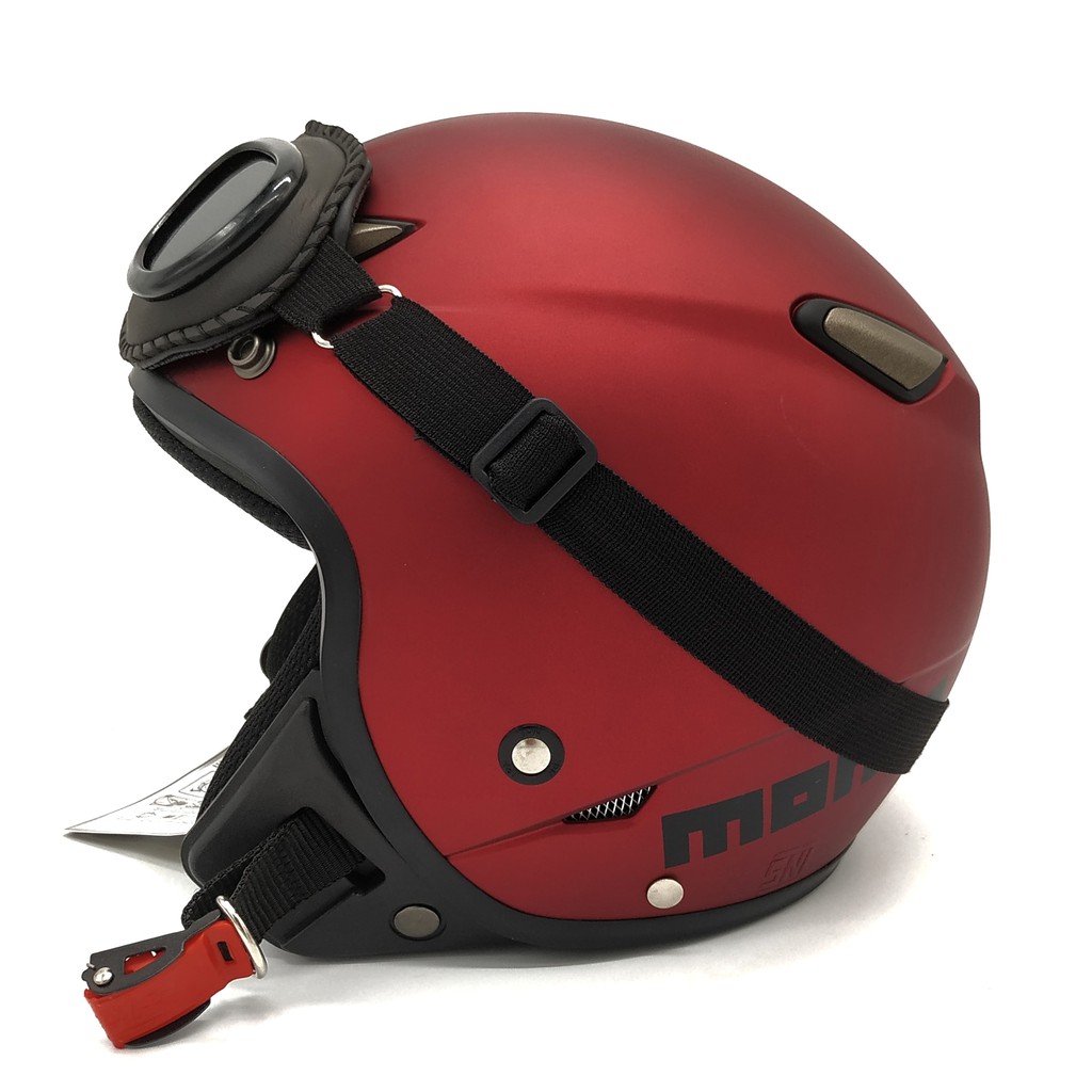 Helm JPN MOMO Retro Red Doff + Goggle One (Bogo / Vespa / Classic / Klasik)