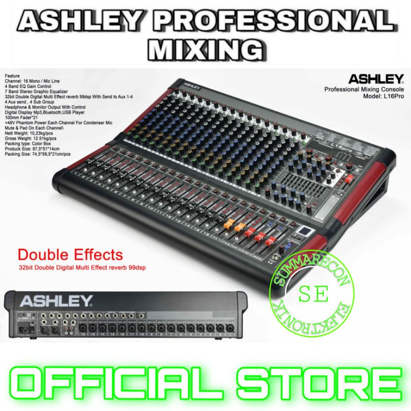 mixer audio ashley 16 channel original ashley l16pro usb bluetooth mp3