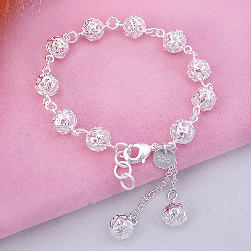 Gelang Bahan Sterling Silver 925 Bandul Bola Hollow untuk Wanita