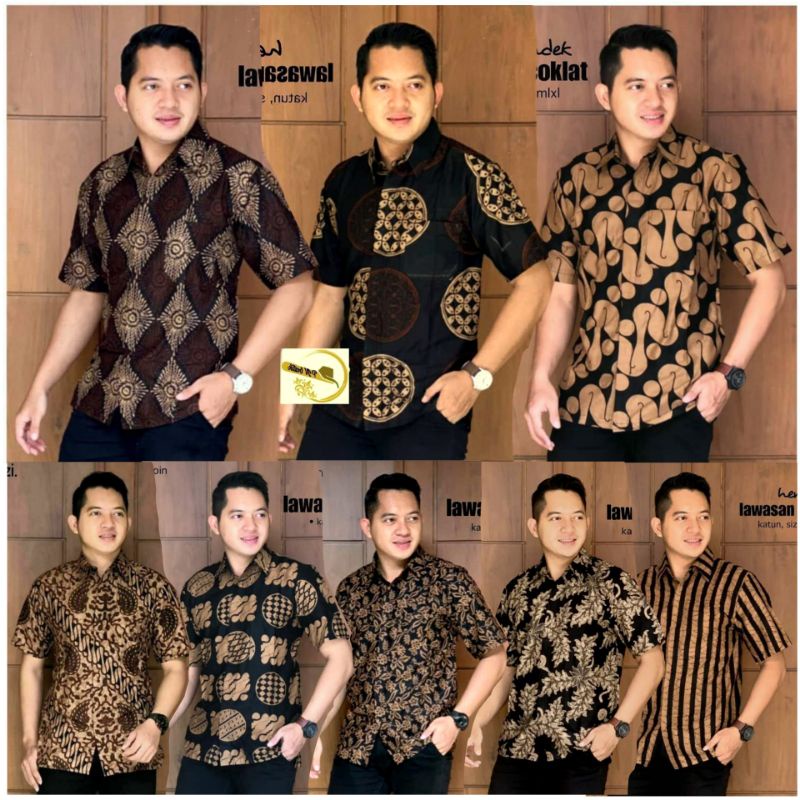 Kemeja pendek pria coklatan terbaru 2022 - Hem Batik pria Coklatan lawasan M L XL XXL XXXL XXXXL - K