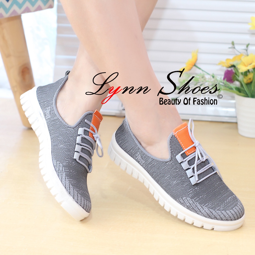 Lynn Sepatu Slip On Sneakers Tali Wanita K13U - Abu / Hitam