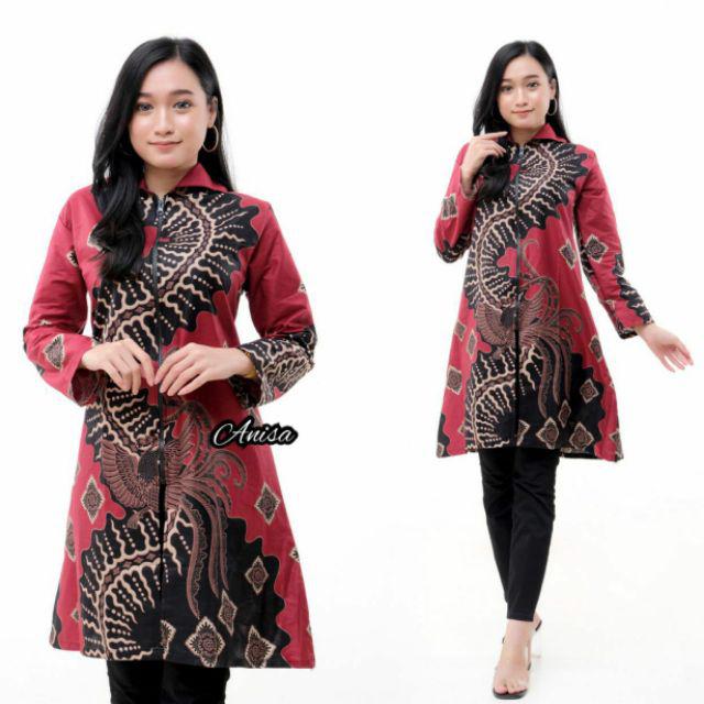 Maura Couple - Sania Ruffle Batik Couple Ori Ndoro Jowi DNT Garansi Termurah Shopee --Tunik kelabang maron