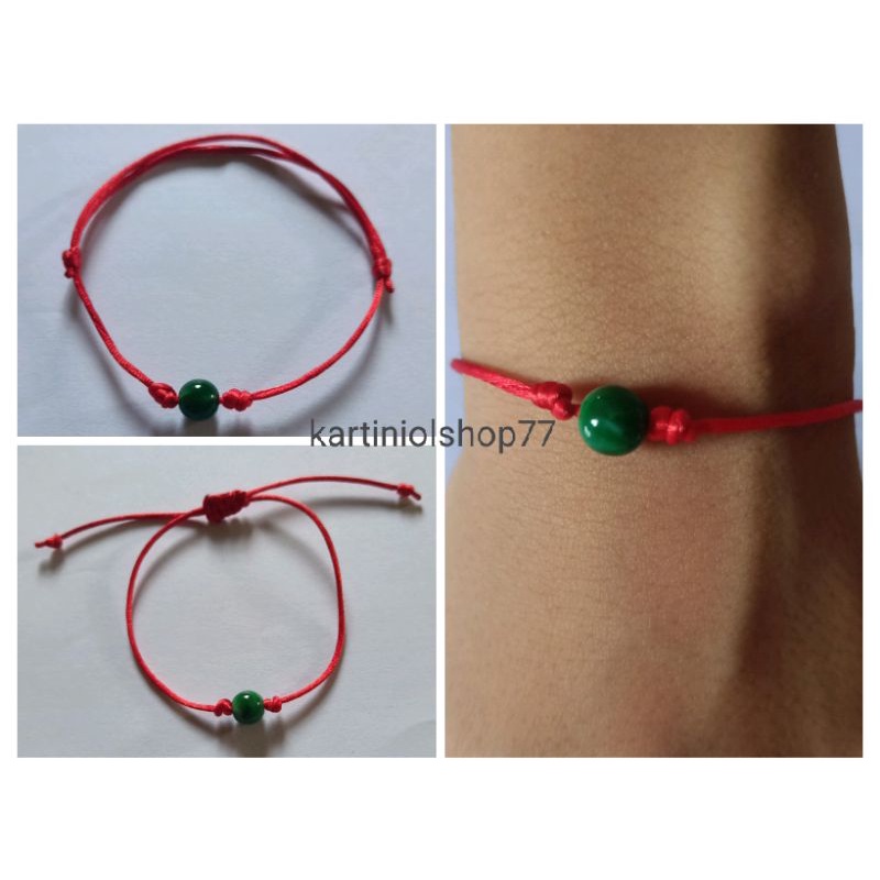 1 Pcs Gelang Keberuntungan// Gelang Jade Batu Giok Hijau Adjustable