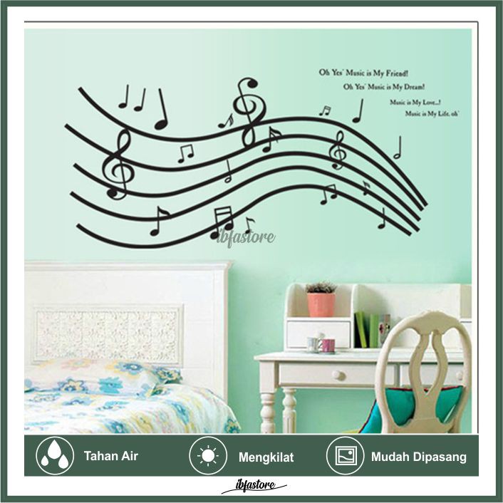 stiker wallpaper dinding hiasan dekorasi rumah kamar anak serbaguna tahan air Music Note
