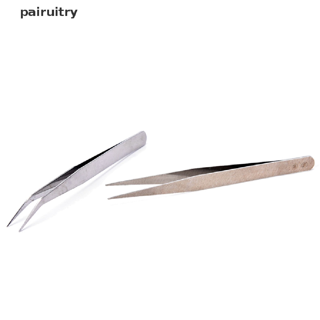 Prt 2pcs Pinset Lurus / Siku Bahan Stainless Steel Untuk Makeup / Kosmetik Wanita PRT