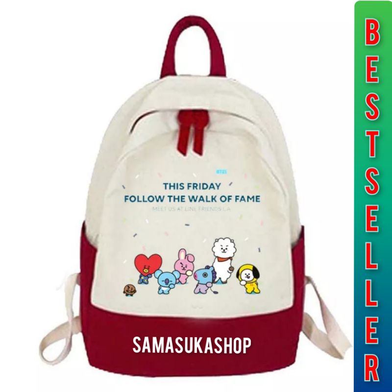 samasuka.shop - Tas Anak Perempuan Kpop Ransel Sekolah Sd Tk Korea  Lucu Kekinian Terbaru Ransel Wanita Karakter Korean Style Kartun Coki BT21 Pink Merah Kuning Terlaris Peringkat Teratas Promo Potongan Harga