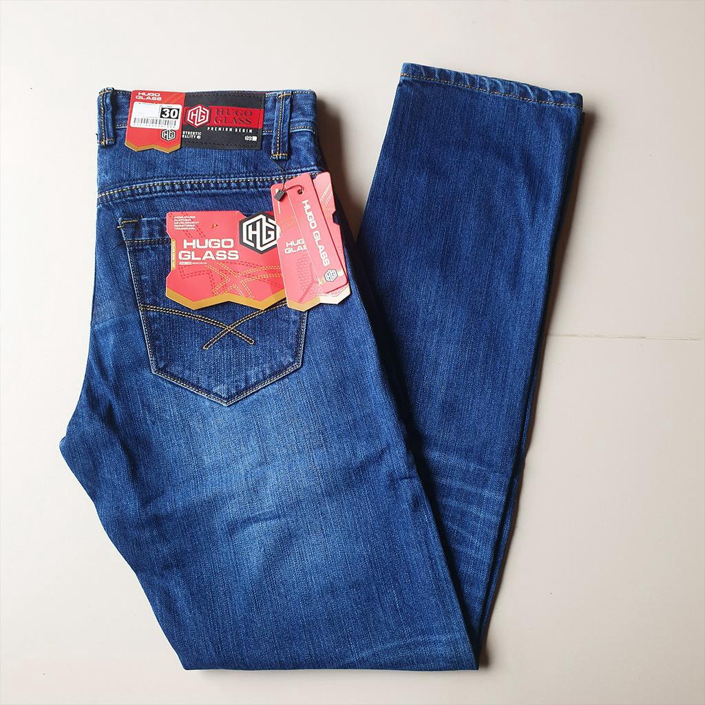 HUGO GLASS - Celana panjang original premium denim reguler fit terbaru bio wash non streach origa denim