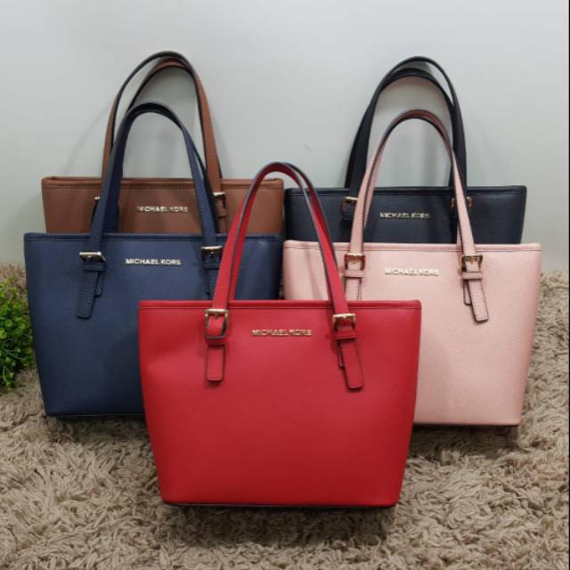 Michael Kors Jet Set Travel Xs Carryall Zip Tote totebag tas bag ori asli maroon hitam navy nude