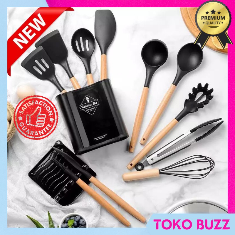 PREMIUM Utensil Bucket Silicone Set / Spatula Sutil Silikon Set 13Pcs Full ORIGINAL KITCHEN SET