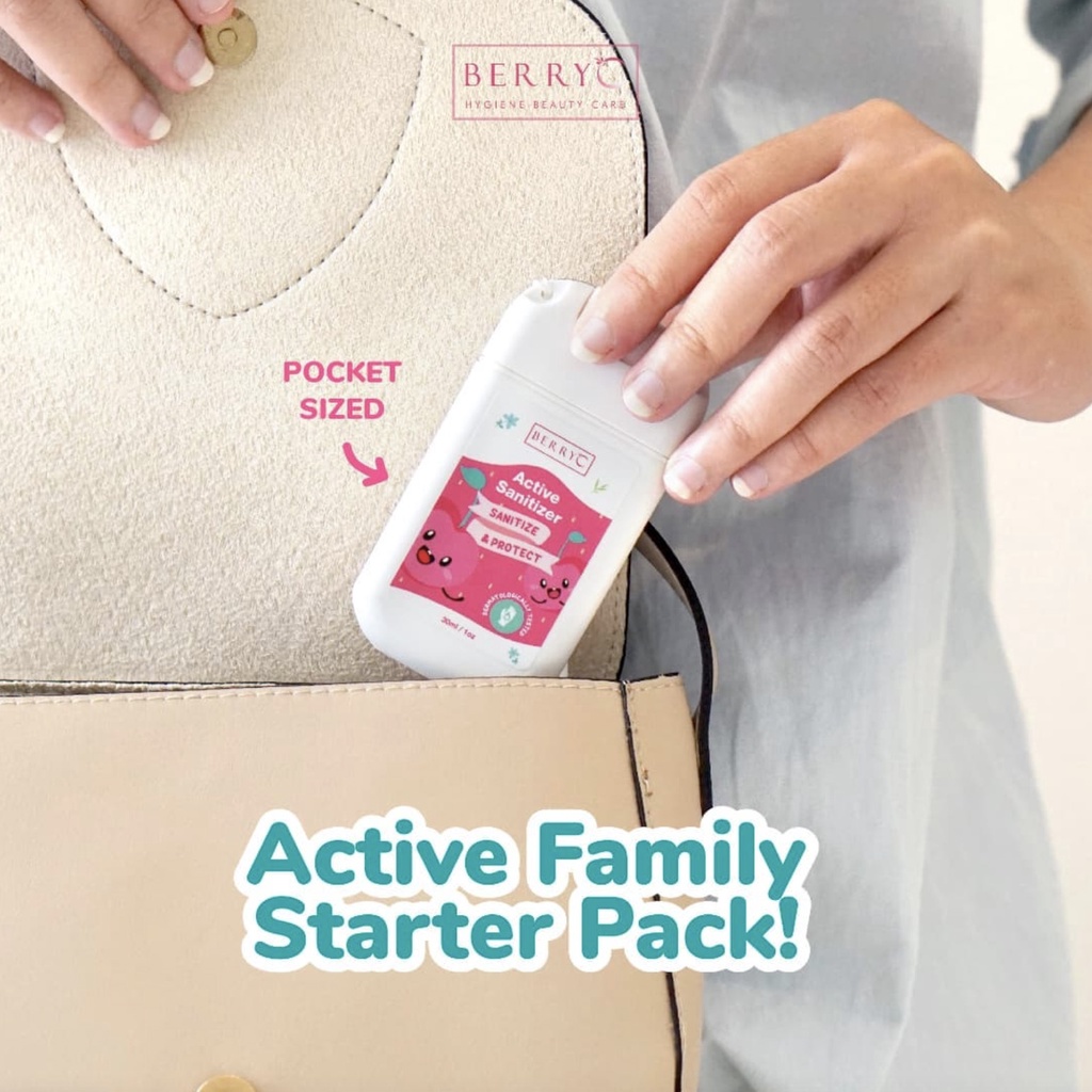 BerryC Mini Active Sanitizer Spray 30ml Natural Food Grade Pocket Travel Size Hand Antiseptik Aman Bayi Anak Alat Makan QAC Non Alkohol Alcohol Bag Charm Kecil Semprot Disinfectant Isi Ulang Refill Strap Tali Chamomile Vanilla Floral Organik Harum HFMD