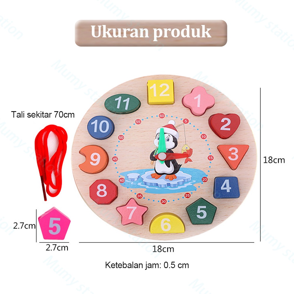 Mumystation beeded wooden clock Mainan Edukasi Jam Kayu mainan kayu montessori