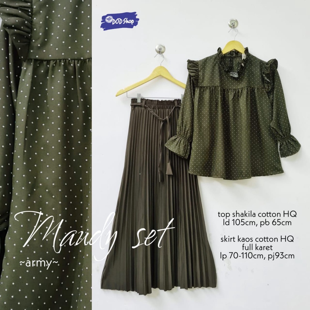 maudy set stelan setelan 1set pakaian baju atasan blouse dress dres kemeja bawahan skrit rok plisket
