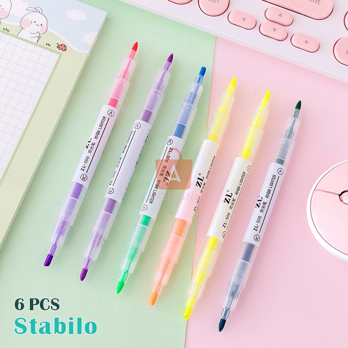 

6PCS STABILO 6-12 WARNA WARNI / DOUBLE HEAD HIGHLIGHTER 12 COLORS IN 6 PCS