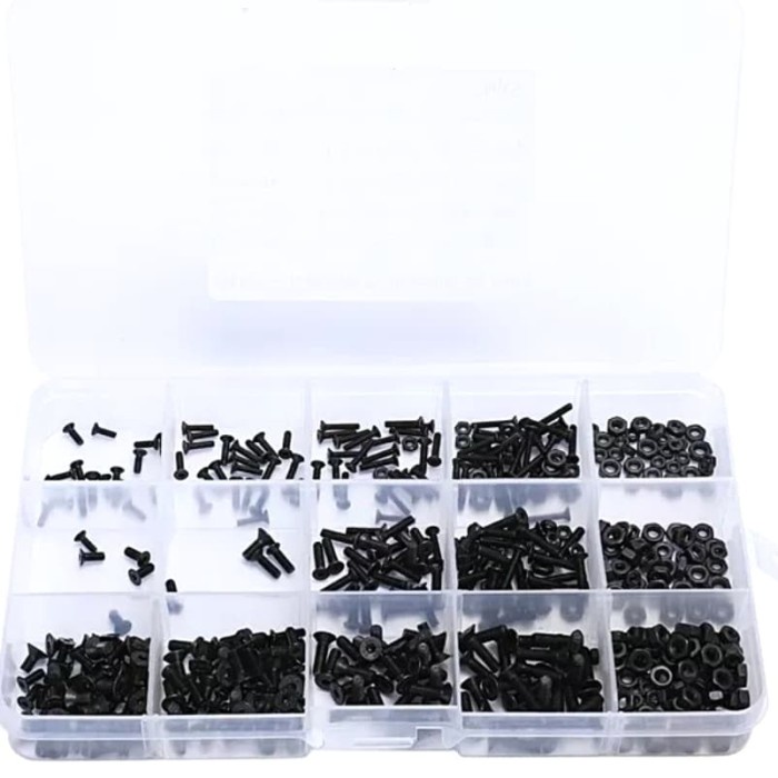 Countersunk 480pcs screw nut M2 M2.5 M3 baut mur steel besi black set