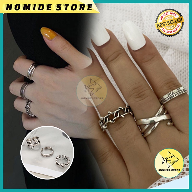 SET 3PCS CINCIN WANITA TITANIUM ANTI KARAT KOREA AKSESORIS ANAK PEREMPUAN GAYA HIP HOP RING SIMPLE FASHION IMPORT CNC7