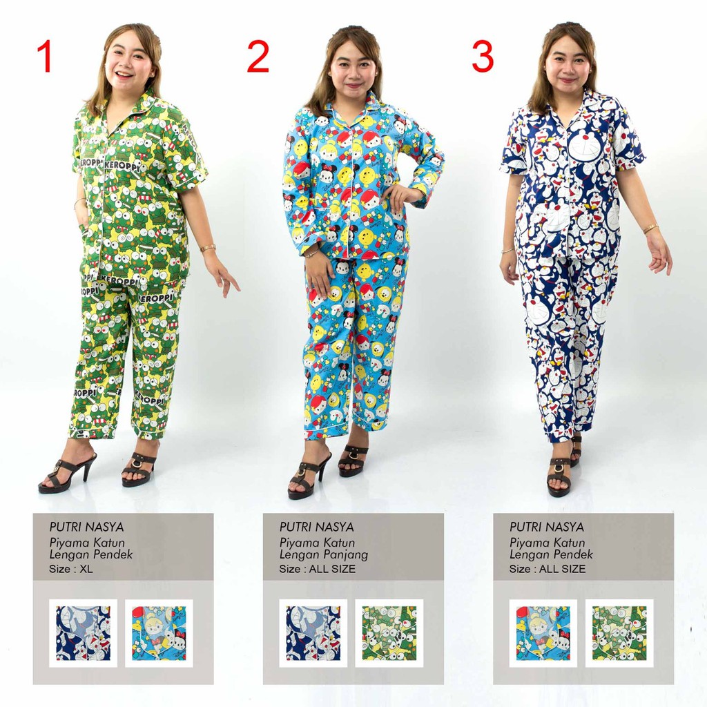 Piyama Jumbo 2L, XL, S to L wanita bahan katun mikro / baju tidur/ Piyama Panjang / Piyama Pendek