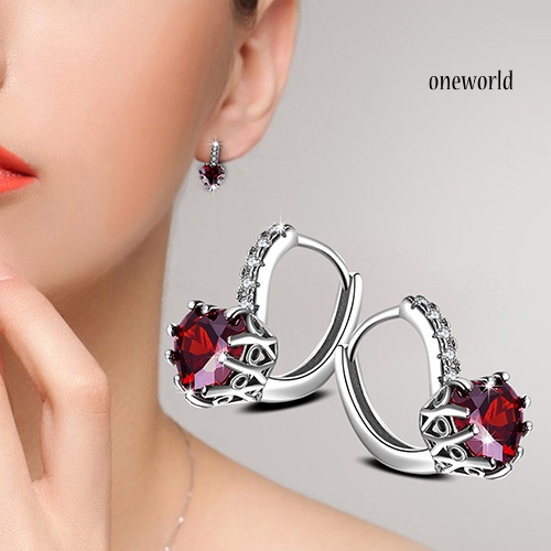 OW@ Women Fashion Cubic Zirconia Love Heart Ear Cuff Leverback Earrings Party Jewelry