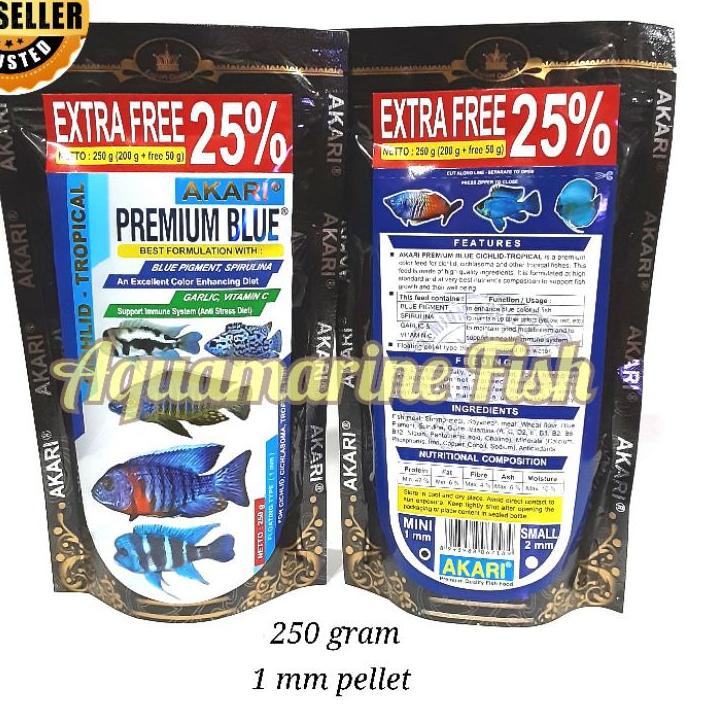 ℗ Akari Premium Blue Cichlid 250gr with Spirulina Blue Pigment Pelet Ikan Oscar Channa Discus Aquama
