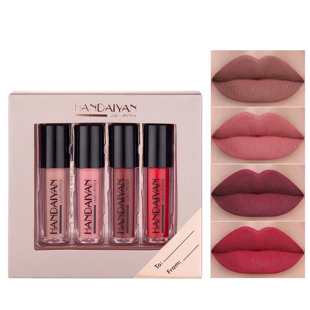 【asli】4 pcs Set Lip Gloss Cermin Lip Glaze Matte Matte Cair Non-Lengket Matte Liquid Lipsticks Kit