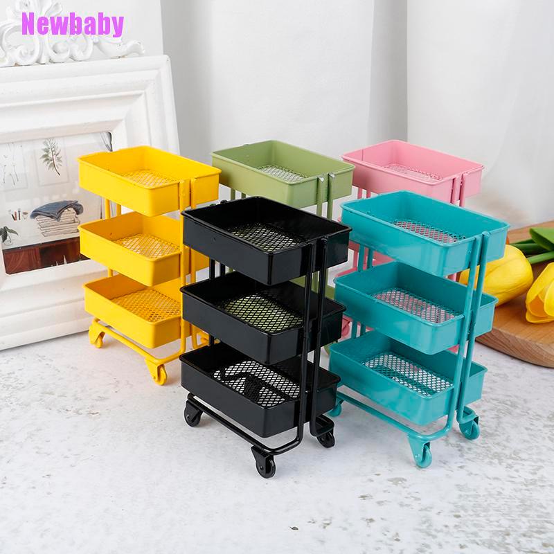 (Newbaby) Miniatur Rak Display Furnitur Rumah Boneka 1: 12 Dengan Roda