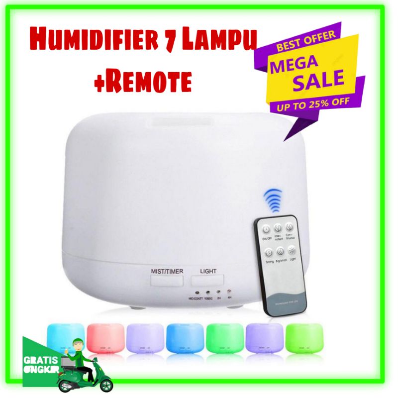 Air Humidifier Diffuser 300ml + Lampu RGB 7 Warna Aroma Terapi Hms