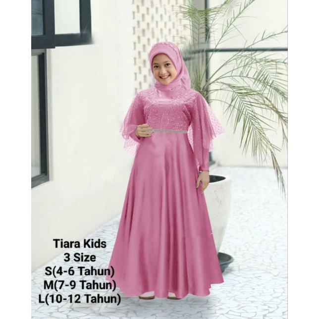 PAKAIAN GAMIS ANAK PEREMPUAN MAXI BROKAT/MAXI TIARA KIDS 4-12 TAHUN MATT MOSCREPE MIX BROKAT DAN TILLE DOT