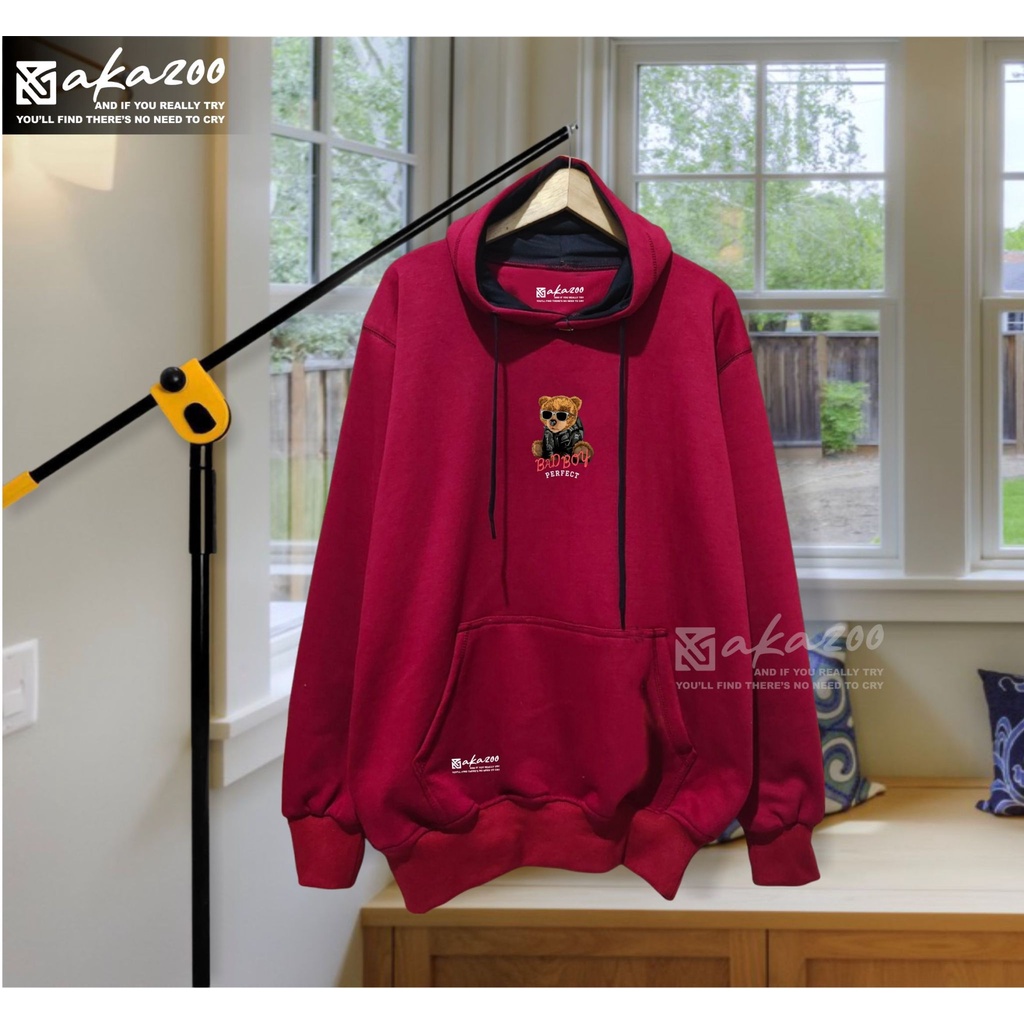 switer cowok sweater pria jpn akazoo warna MARUN GAMBAR PANDA BAD BOY PERFECT  hoodie pria distro original premium jumbo tebal sweater cowok kekinian murah 2022 hudy pria keren distro terlaris zipper hoodie ovesize korean style unisex premium akazoo