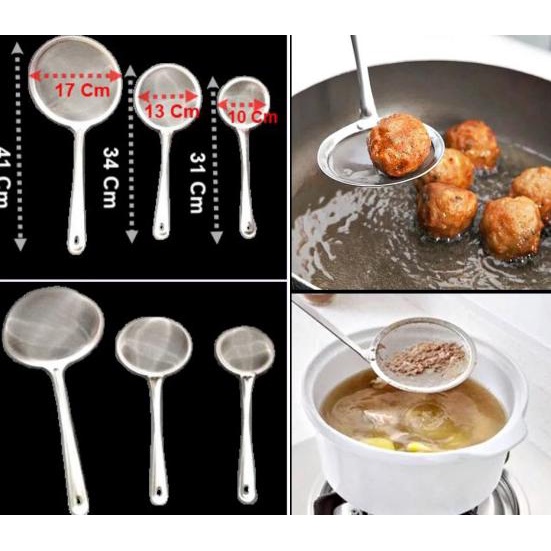 Best Seller] Saringan Gagang Stainless Menyaring Meniriskan Minyak Dia. 10,13&17Cm - Dia.10X31Cm