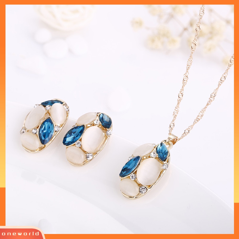 Set Perhiasan Kalung Rantai Liontin Opal Drop Bentuk Oval Untuk Wanita