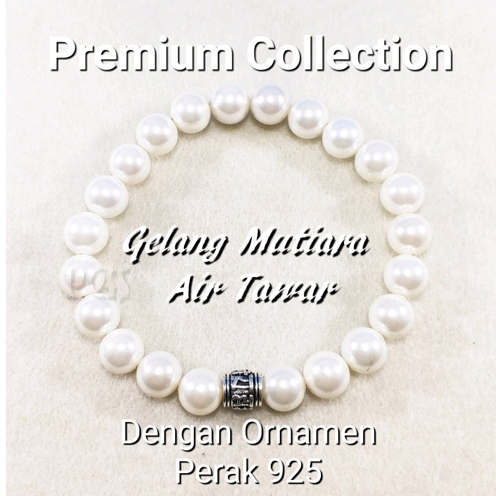 GELANG NATURAL MUTIARA AIR TAWAR PREMIUM COLLECTION DENGAN ORNAMEN PERAK 925 MEWAH BERKELAS