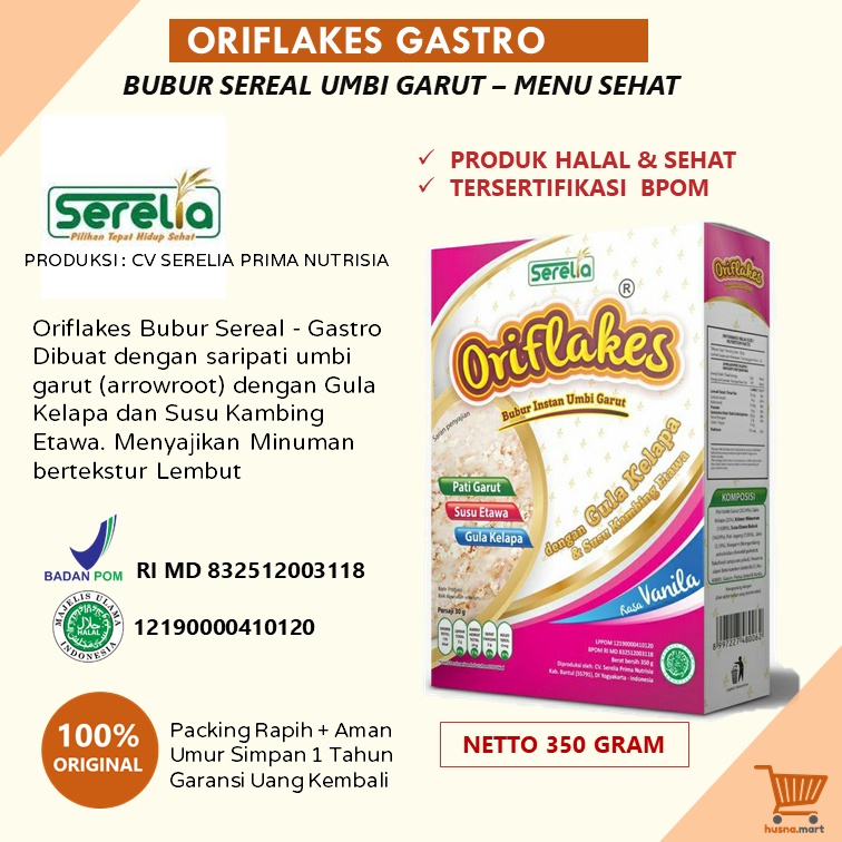 ORIFLAKES Sereal Umbi Garut GASTRO Sarapan Sehat Solusi Maag Asam Lambung GERD 350 gram