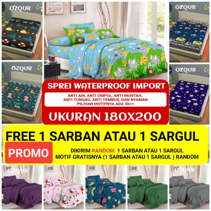SPRE | SPREI WATERPROOF 180 x 200  KARAKTER DINO  ROCKET DINO UKIR POLOS  BINTANG BATIK ANIMAL BUNGA UKIR